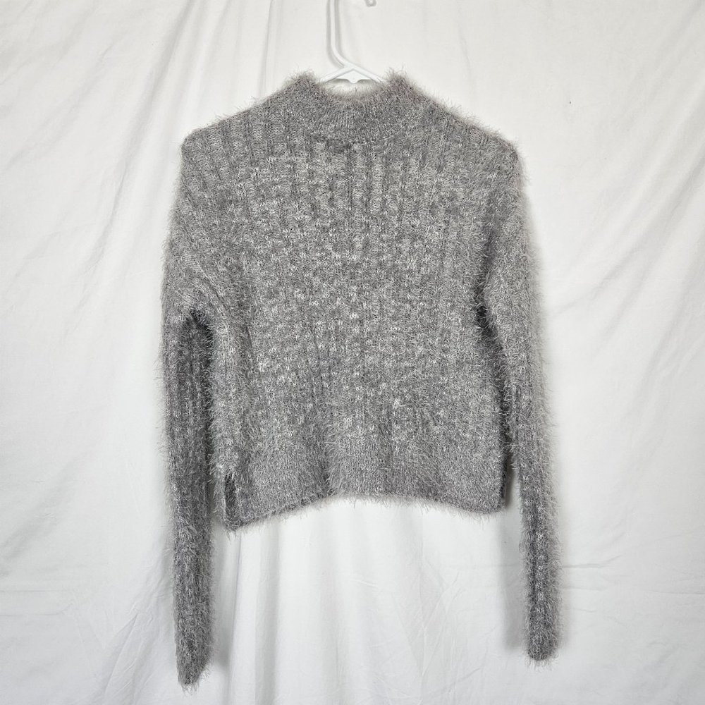 Candie's Fuzzy Sweater Long Sleeve Light Gray Size S